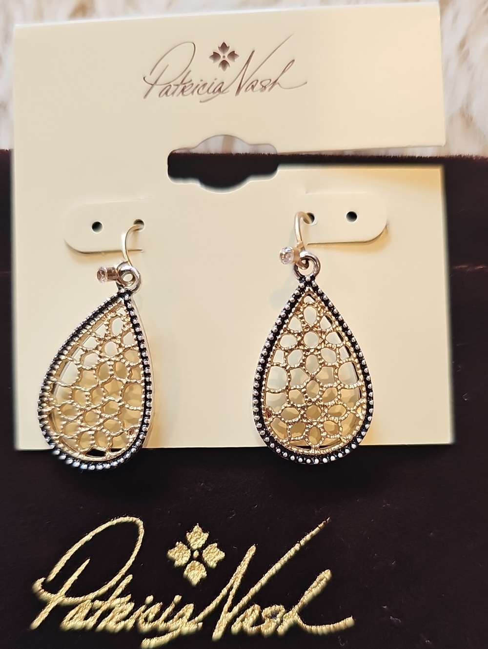 Patricia Nash Matte Gold/ Antique Silver Dangle Earrings NWT & Dustbag